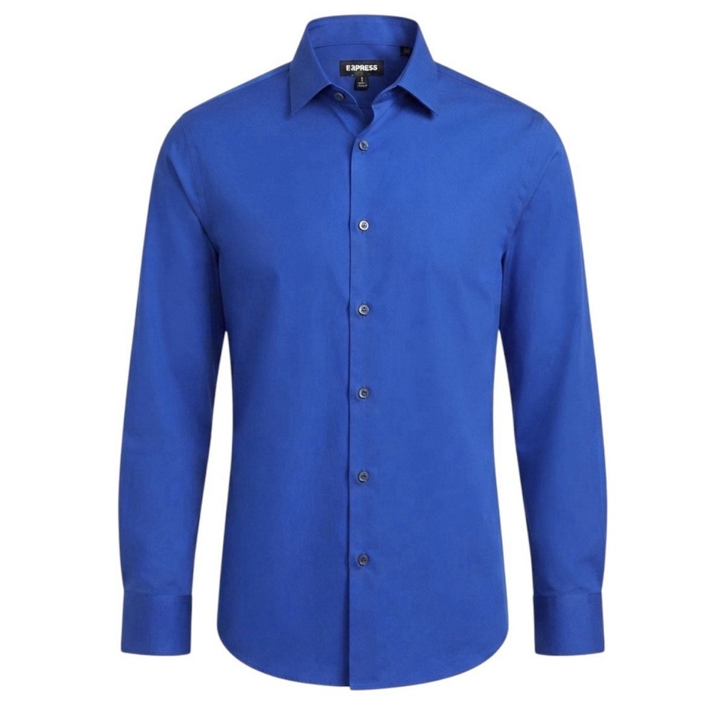 Express Men's Size M Royal Blue 1MX Fitted‎ Dress Shirt Spread Collar 15-15.5